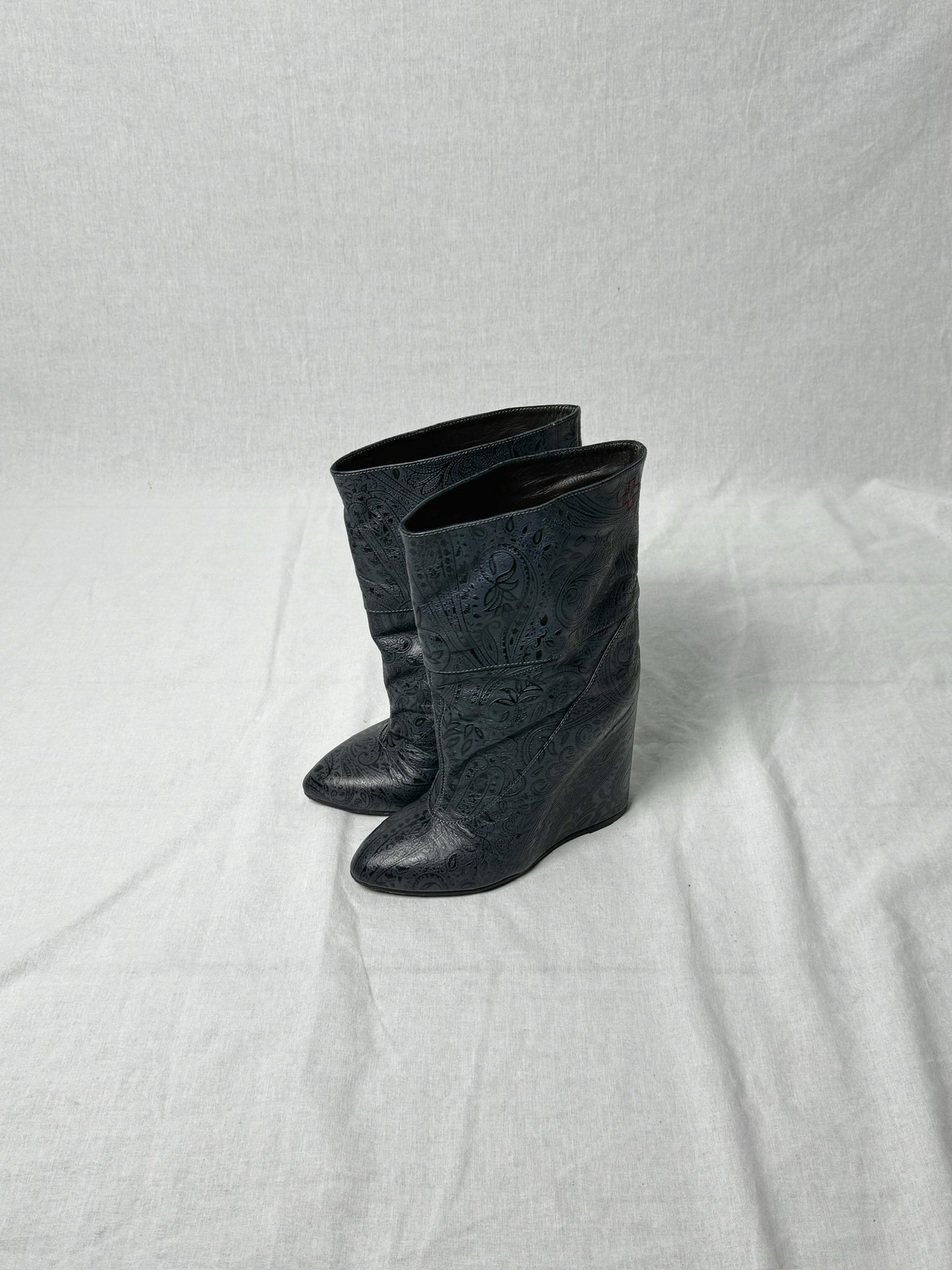 AF VANDEVORST EMBOSSED WEDGE BOOTS