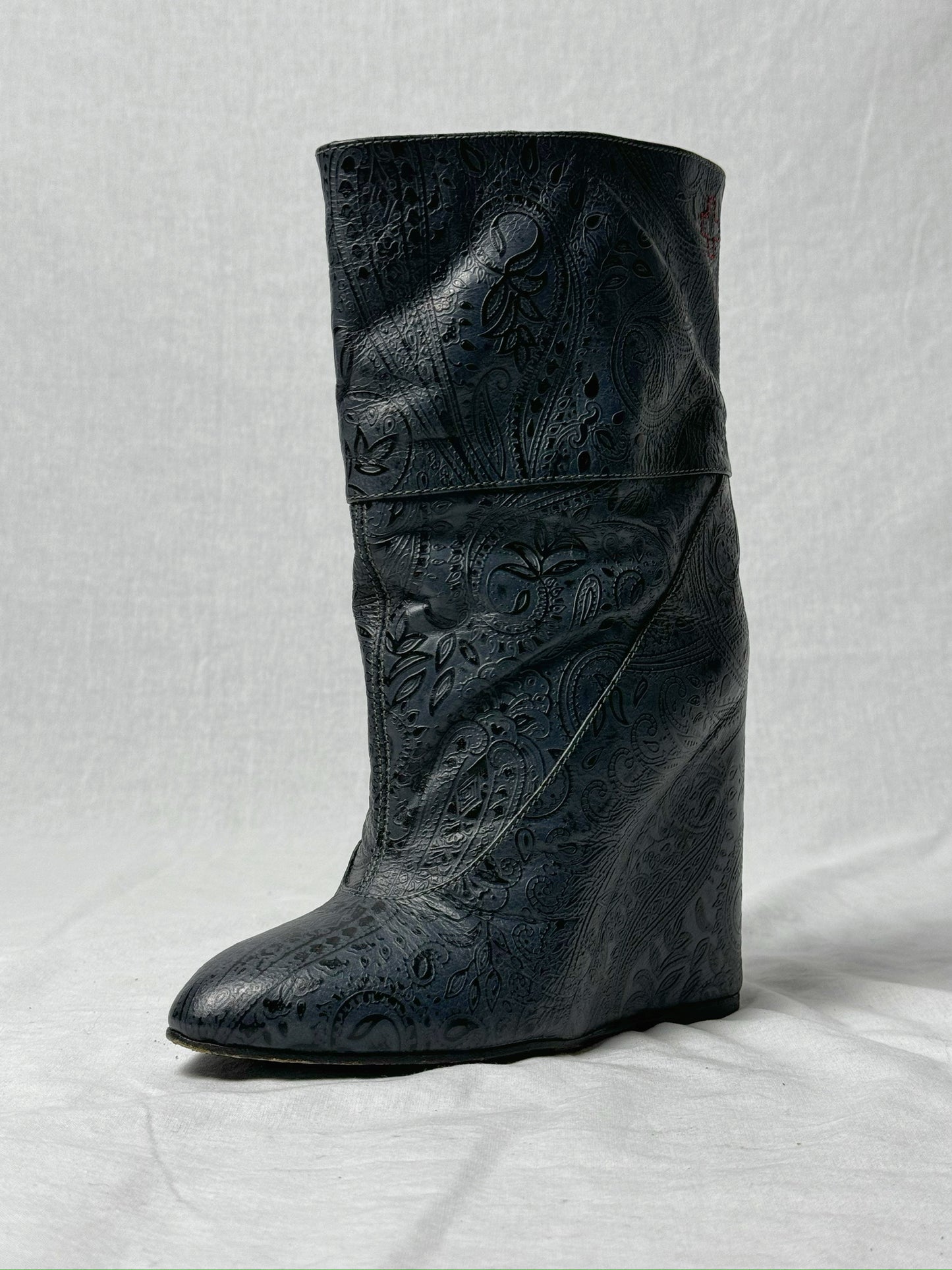 AF VANDEVORST EMBOSSED WEDGE BOOTS