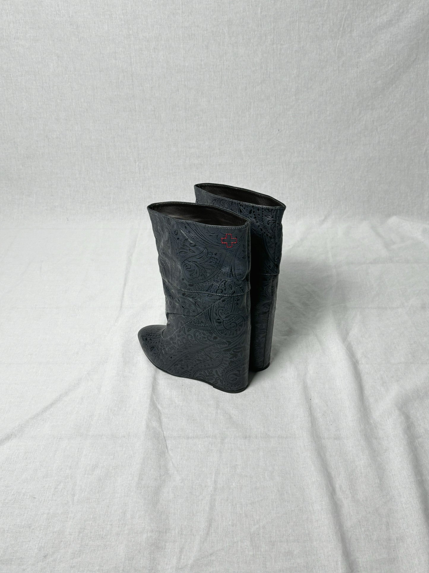 AF VANDEVORST EMBOSSED WEDGE BOOTS