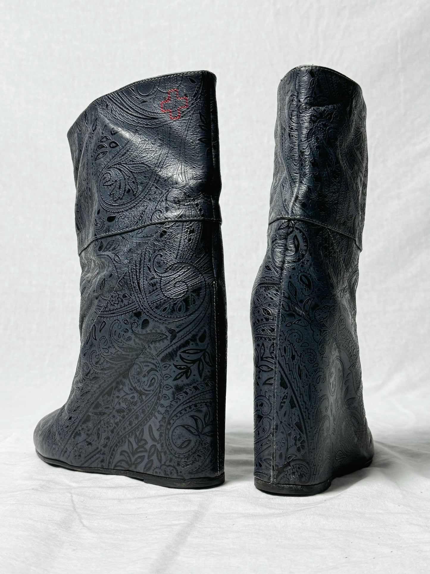 AF VANDEVORST EMBOSSED WEDGE BOOTS