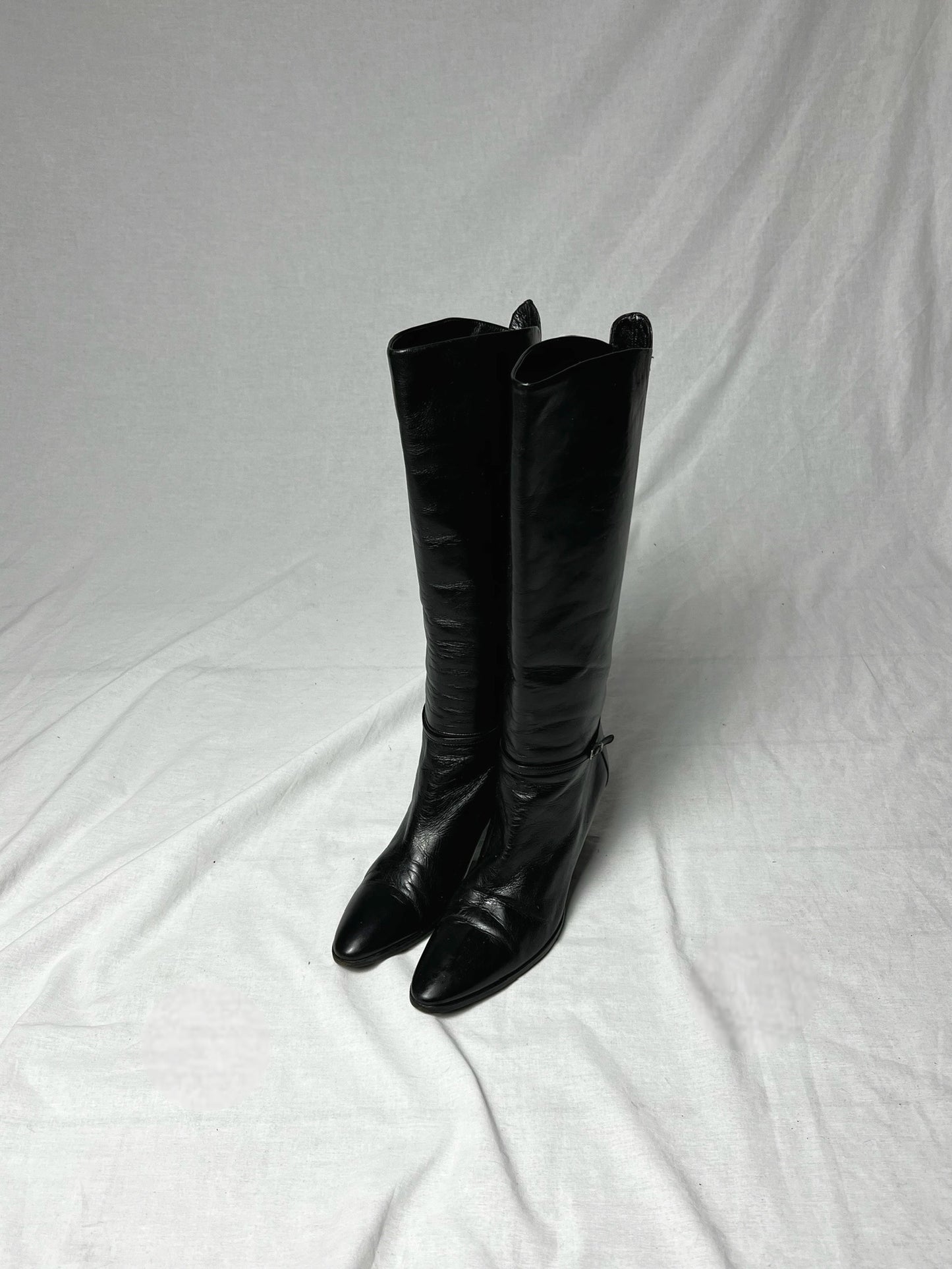 HELMUT LANG KNEE HIGH BUCKLE STRAP BOOTS