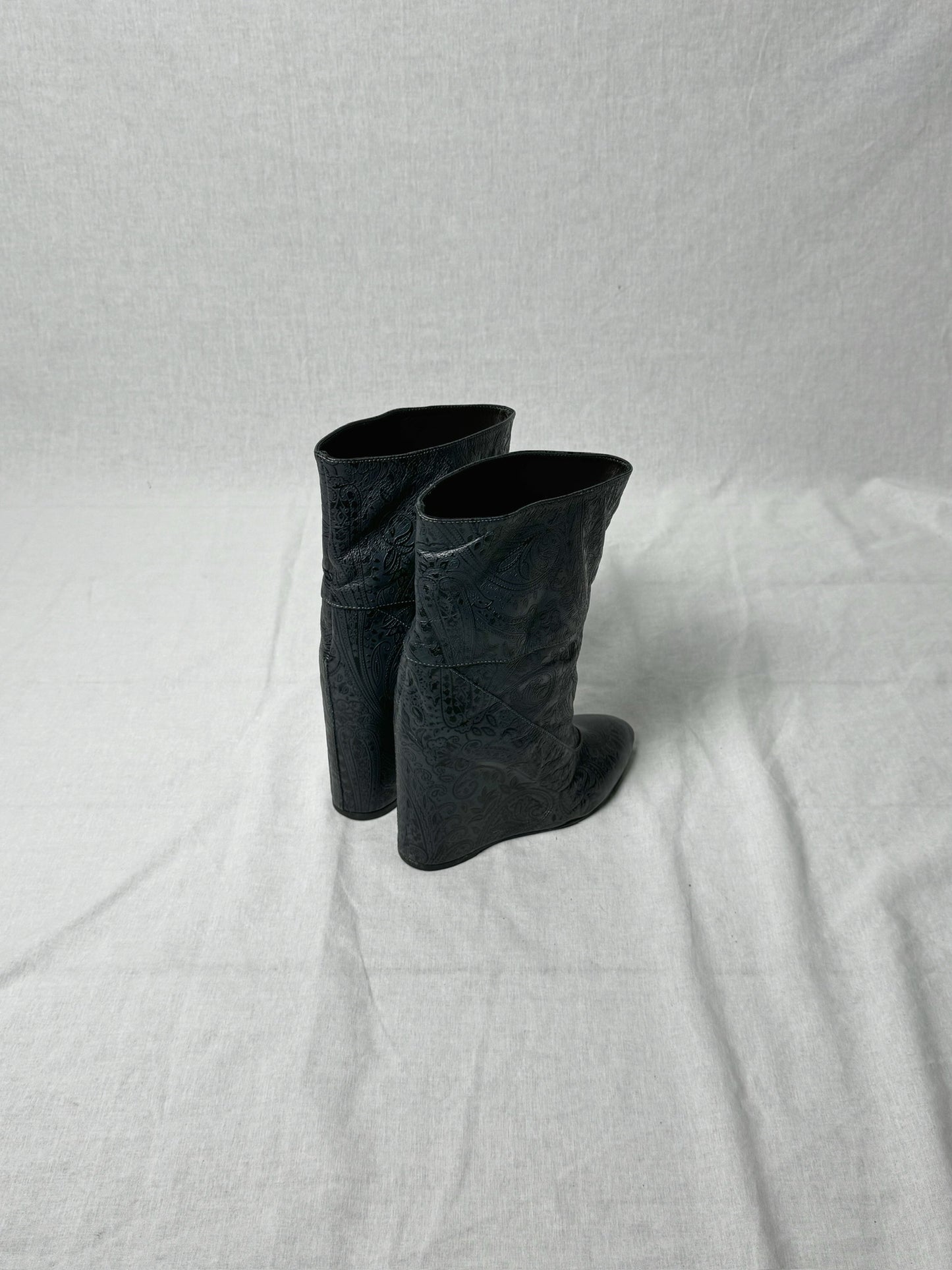 AF VANDEVORST EMBOSSED WEDGE BOOTS