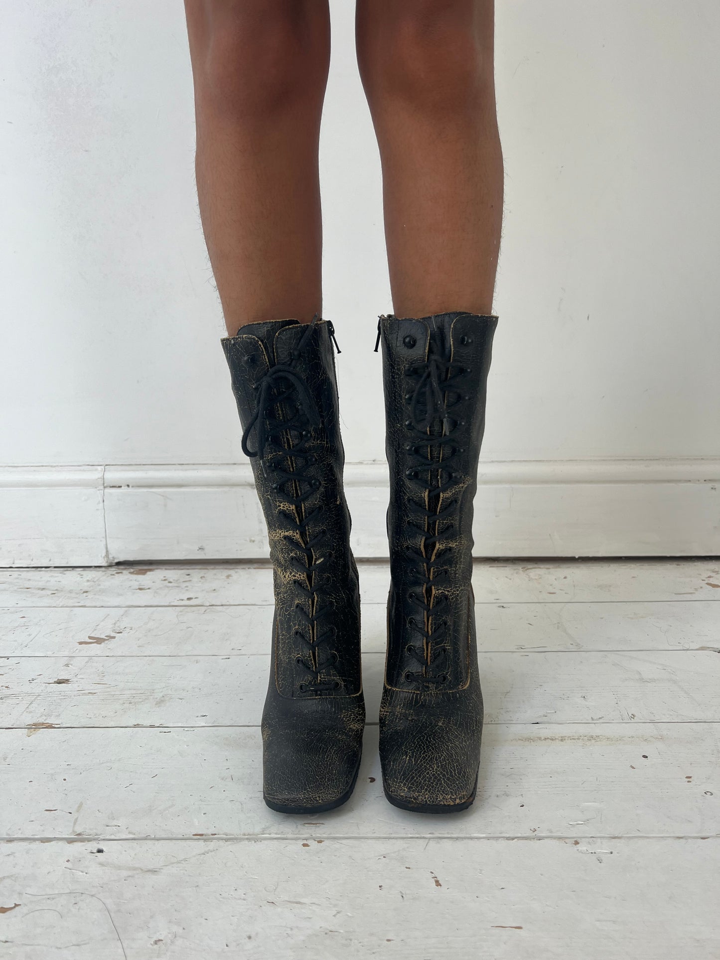 MIU MIU CRACKED LEATHER BOOTS