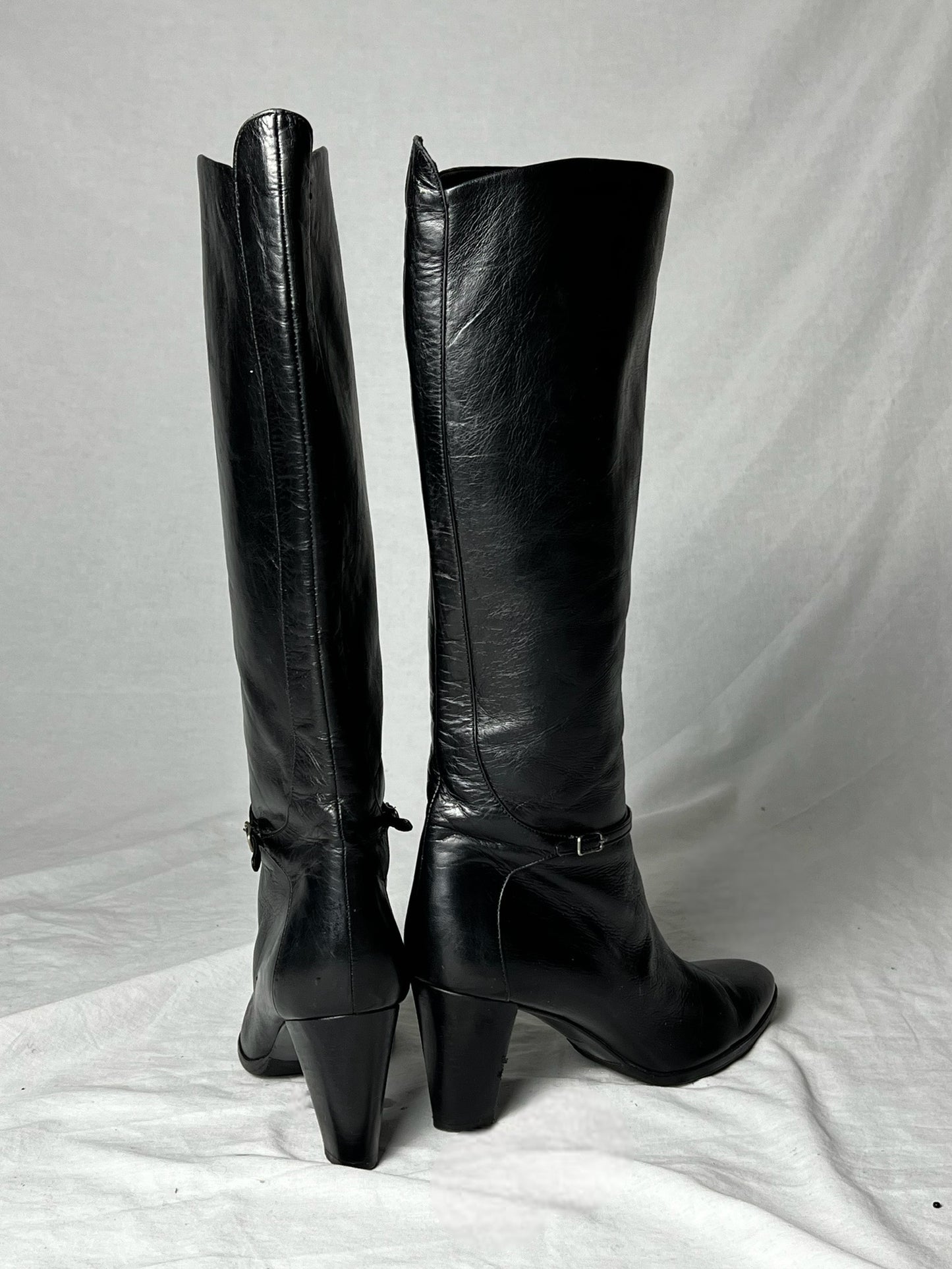 HELMUT LANG KNEE HIGH BUCKLE STRAP BOOTS