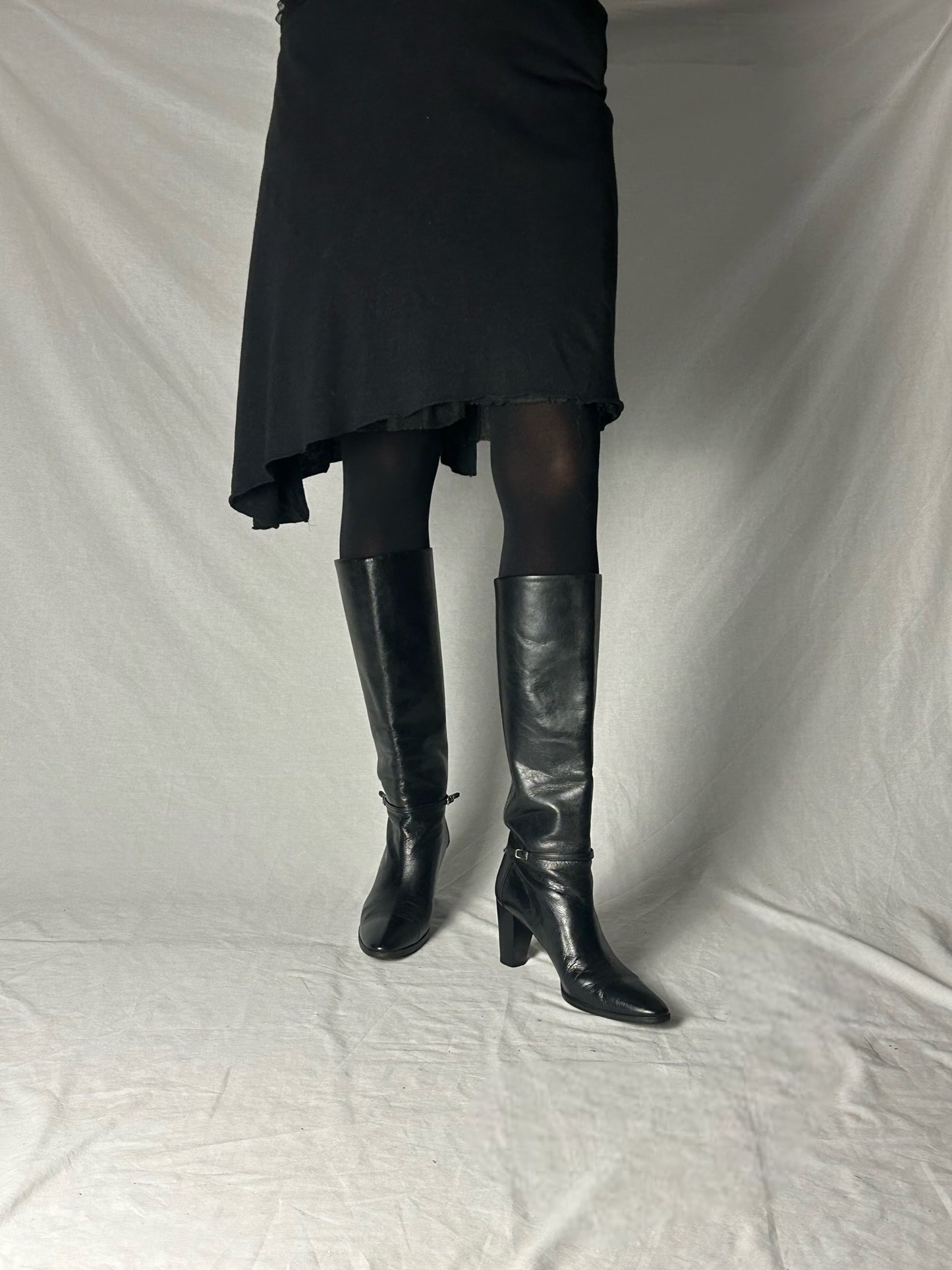HELMUT LANG KNEE HIGH BUCKLE STRAP BOOTS
