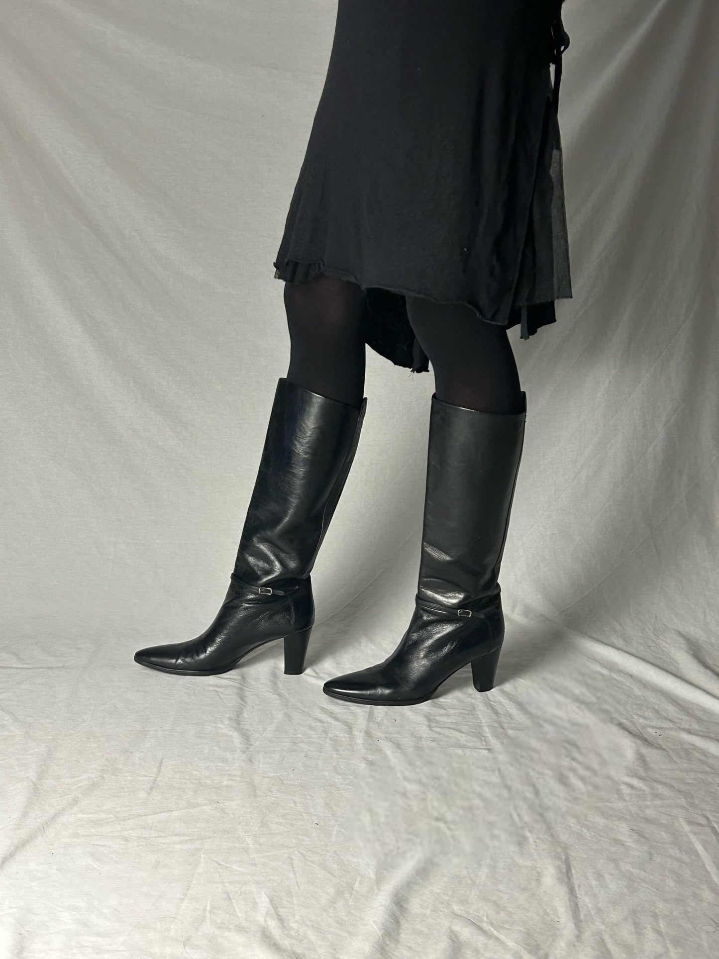 HELMUT LANG KNEE HIGH BUCKLE STRAP BOOTS