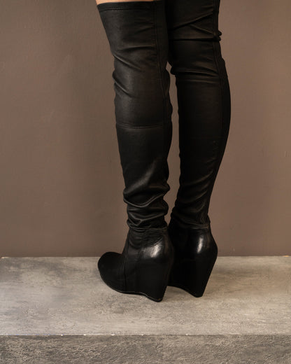 RICK OWENS GLOVE WEDGE KNEE HIGH BOOTS (EU 41)
