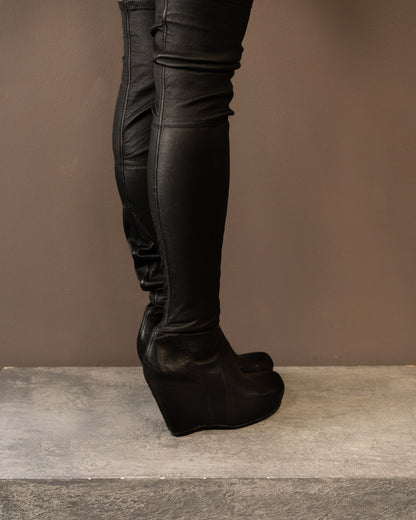 RICK OWENS GLOVE WEDGE KNEE HIGH BOOTS (EU 41)