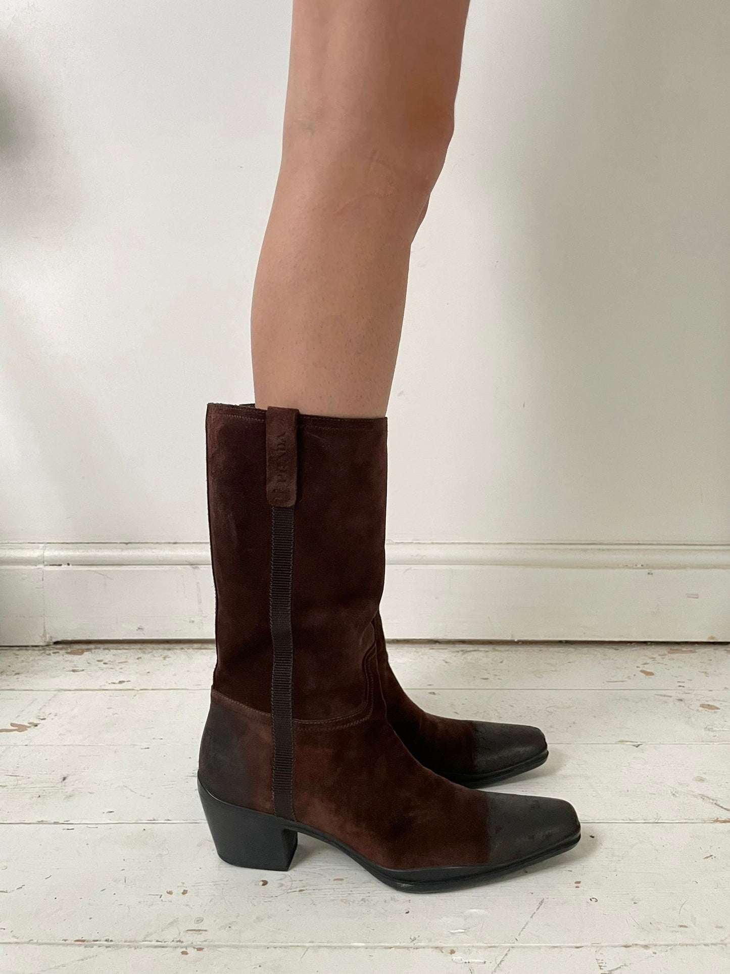 PRADA MID CALF SUEDE BOOTS (EU 40)