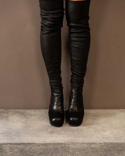 RICK OWENS GLOVE WEDGE KNEE HIGH BOOTS (EU 41)