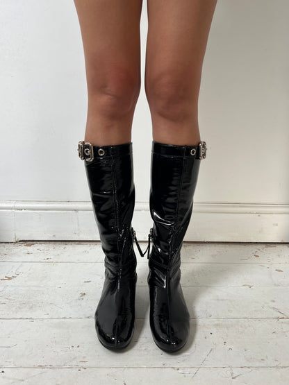 MIU MIU PATENT BIKER BOOTS (EU 37)