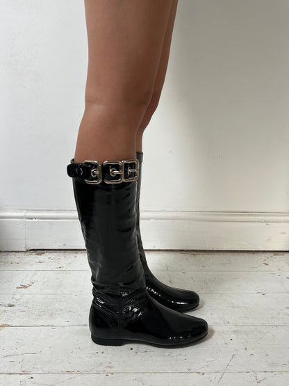 MIU MIU PATENT BIKER BOOTS (EU 37)