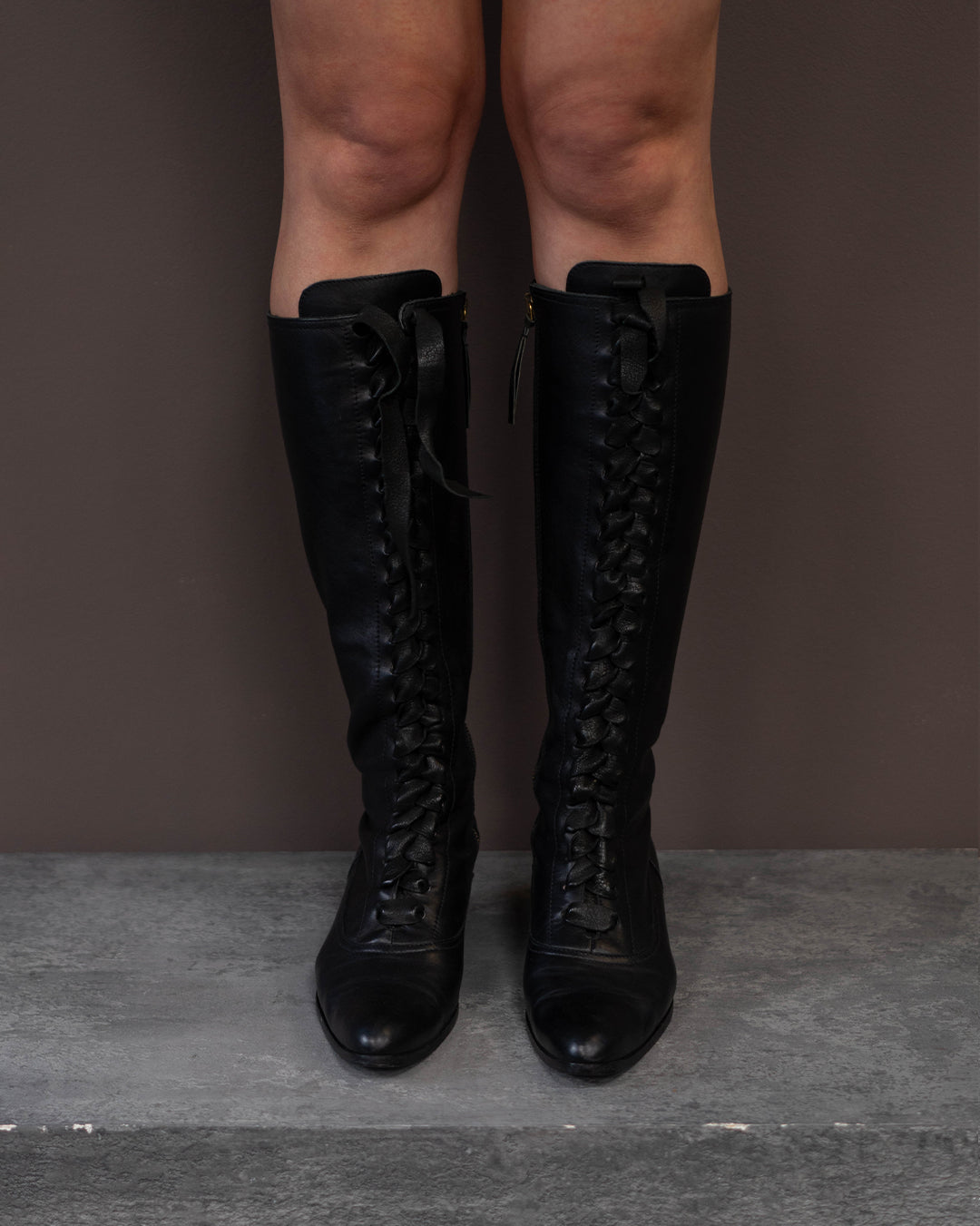 MIU MIU LEATHER LACE UP BOOTS (EU 37.5)