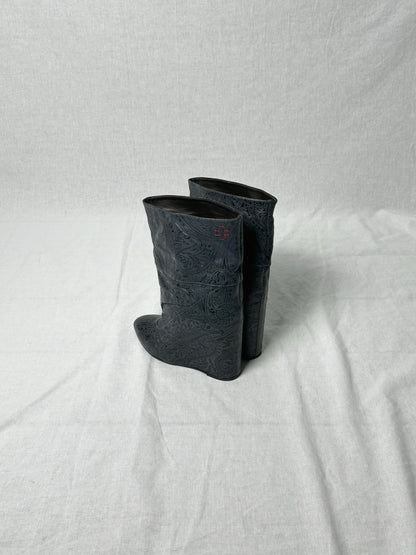 AF VANDEVORST EMBOSSED WEDGE BOOTS