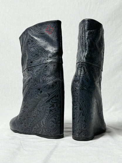 AF VANDEVORST EMBOSSED WEDGE BOOTS