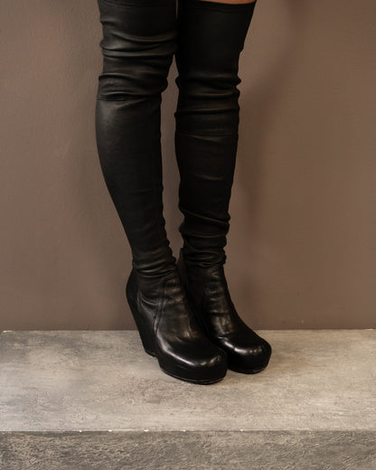 RICK OWENS GLOVE WEDGE KNEE HIGH BOOTS (EU 41)