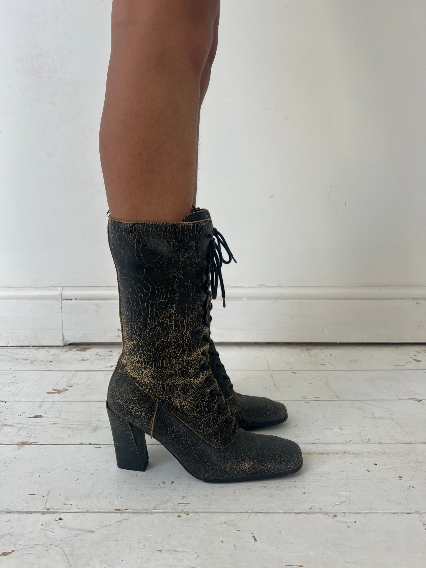 MIU MIU CRACKED LEATHER BOOTS