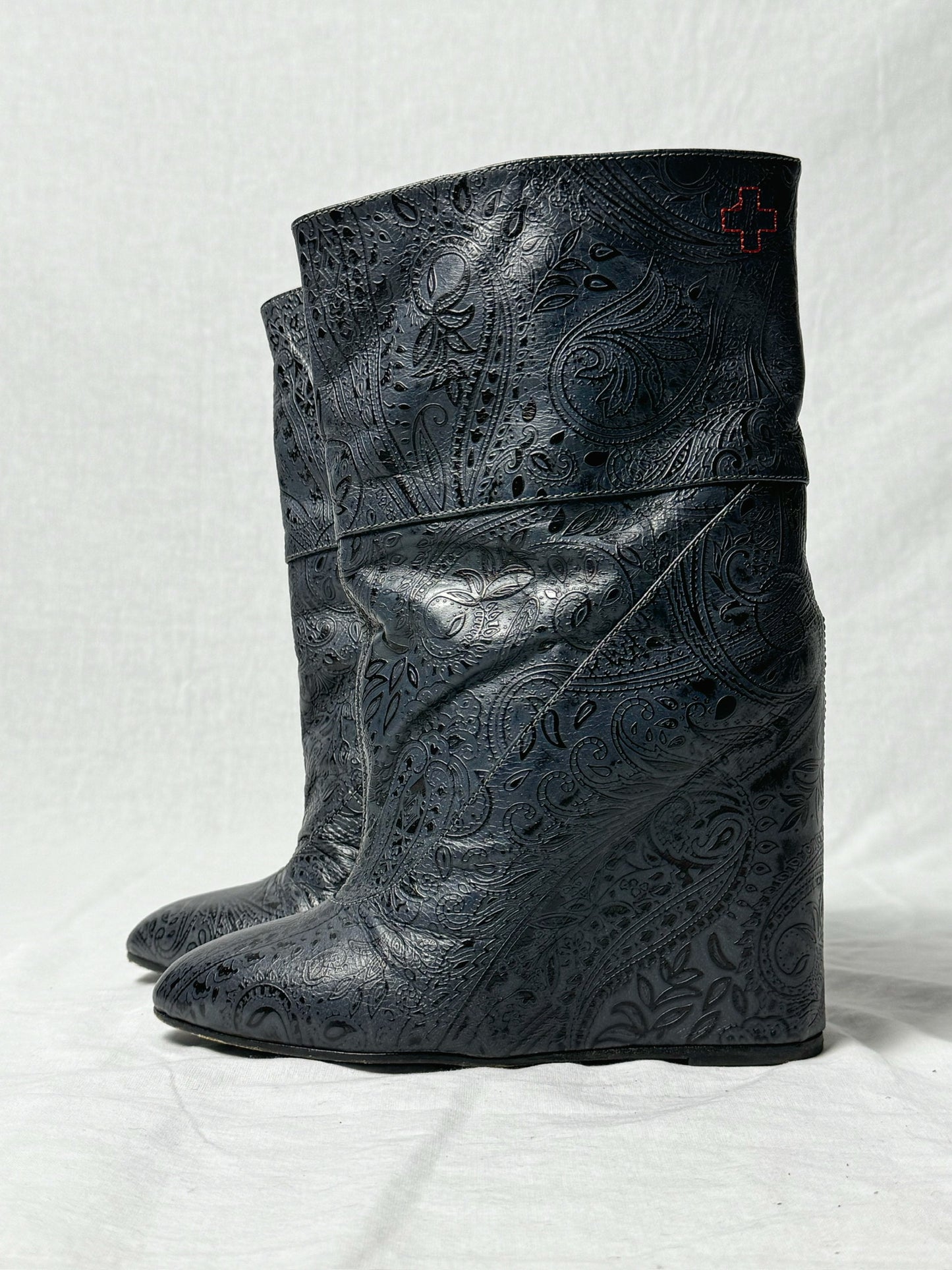 AF VANDEVORST EMBOSSED WEDGE BOOTS