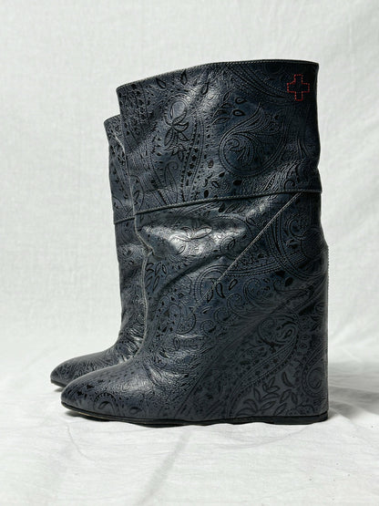 AF VANDEVORST EMBOSSED WEDGE BOOTS
