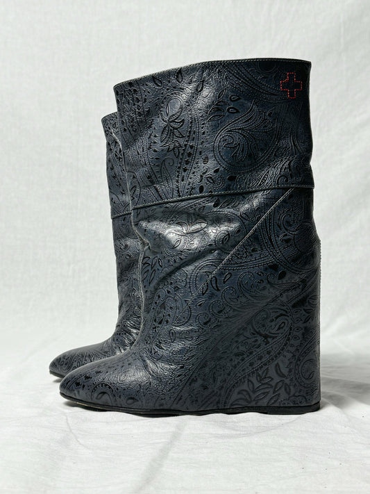 AF VANDEVORST EMBOSSED WEDGE BOOTS