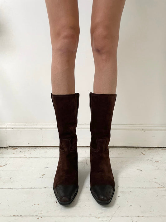 PRADA MID CALF SUEDE BOOTS (EU 40)