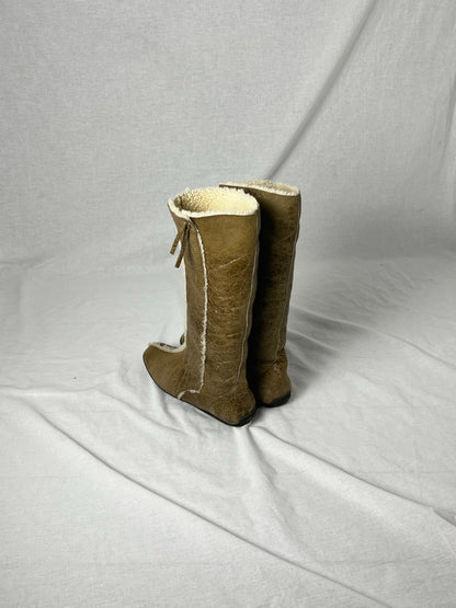 PRADA SHEARLING MID CALF BOOT