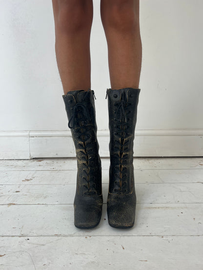 MIU MIU CRACKED LEATHER BOOTS