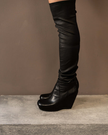 RICK OWENS GLOVE WEDGE KNEE HIGH BOOTS (EU 41)