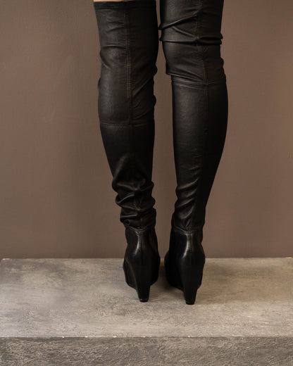 RICK OWENS GLOVE WEDGE KNEE HIGH BOOTS (EU 41)