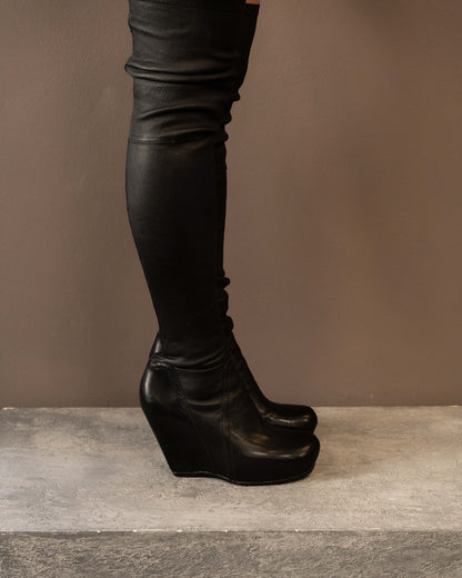 RICK OWENS GLOVE WEDGE KNEE HIGH BOOTS (EU 41)