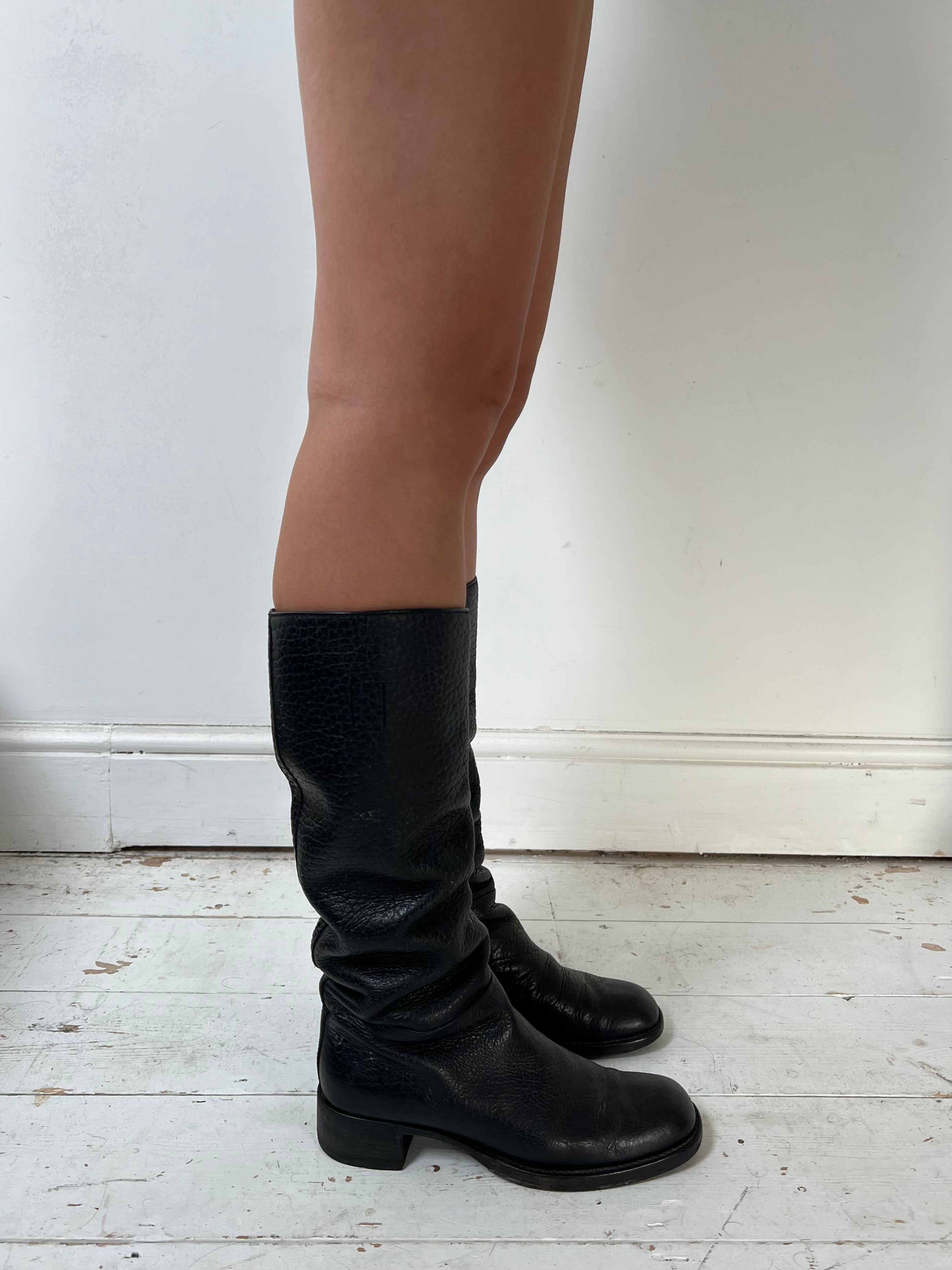 Prada mid calf boots hotsell