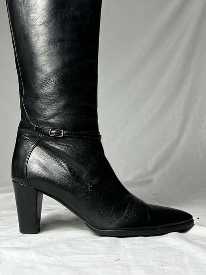 HELMUT LANG KNEE HIGH BUCKLE STRAP BOOTS