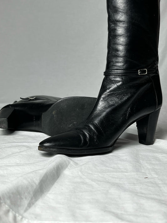 HELMUT LANG KNEE HIGH BUCKLE STRAP BOOTS