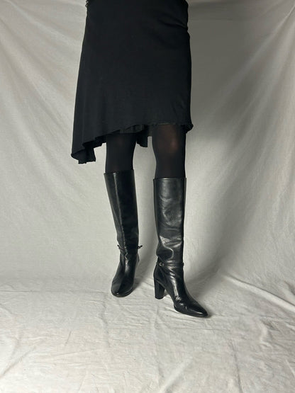 HELMUT LANG KNEE HIGH BUCKLE STRAP BOOTS
